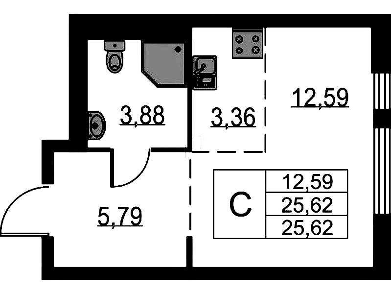 Квартира студия 25.62 м², 6/15 эт., ЖК «Невская Долина»